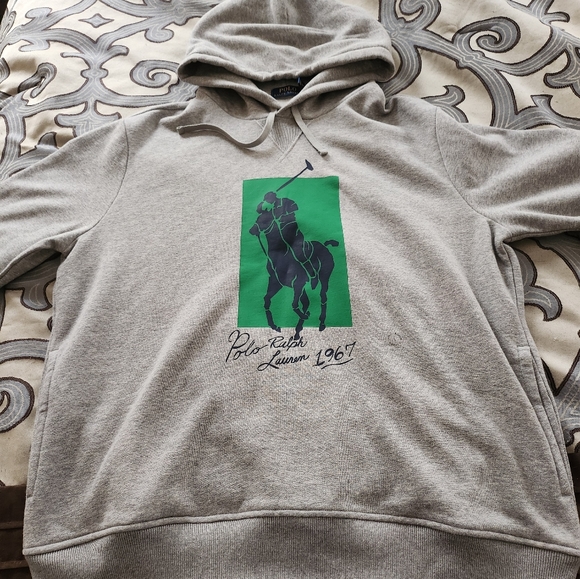 SOLD!!! POLO RALPH LAUREN Grey Sweatshirt / Hoodie 67 Multi-Color Logo Sz Large - Picture 2 of 8